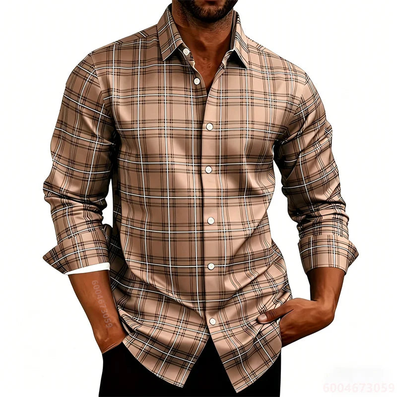 2026 New Men's Shirt Classic Plaid Long Sleeved Shirt Plaid Long Sleeved Formal Shirt Breathable and Comfortable XS-6XL Size