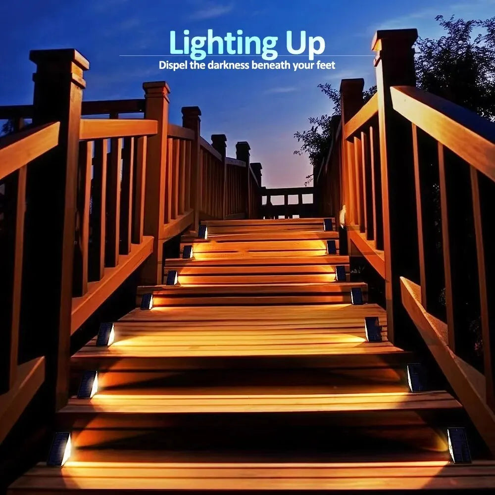 Outdoor Solar Step Lights Warm White RGB Triangle IP67 Waterproof Auto on Decoration Deck Lights for Patio Yard Driveway Porch