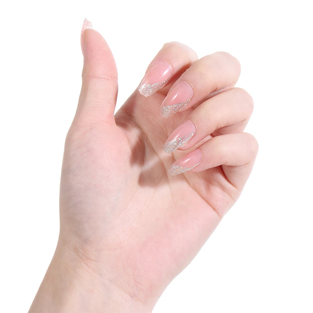 24Pcs/Set Blue Sky White Cloud Fake Nails Glue DIY Manicure Pattern Design False Nail French Stiletto Full Cover Nail Art Tools