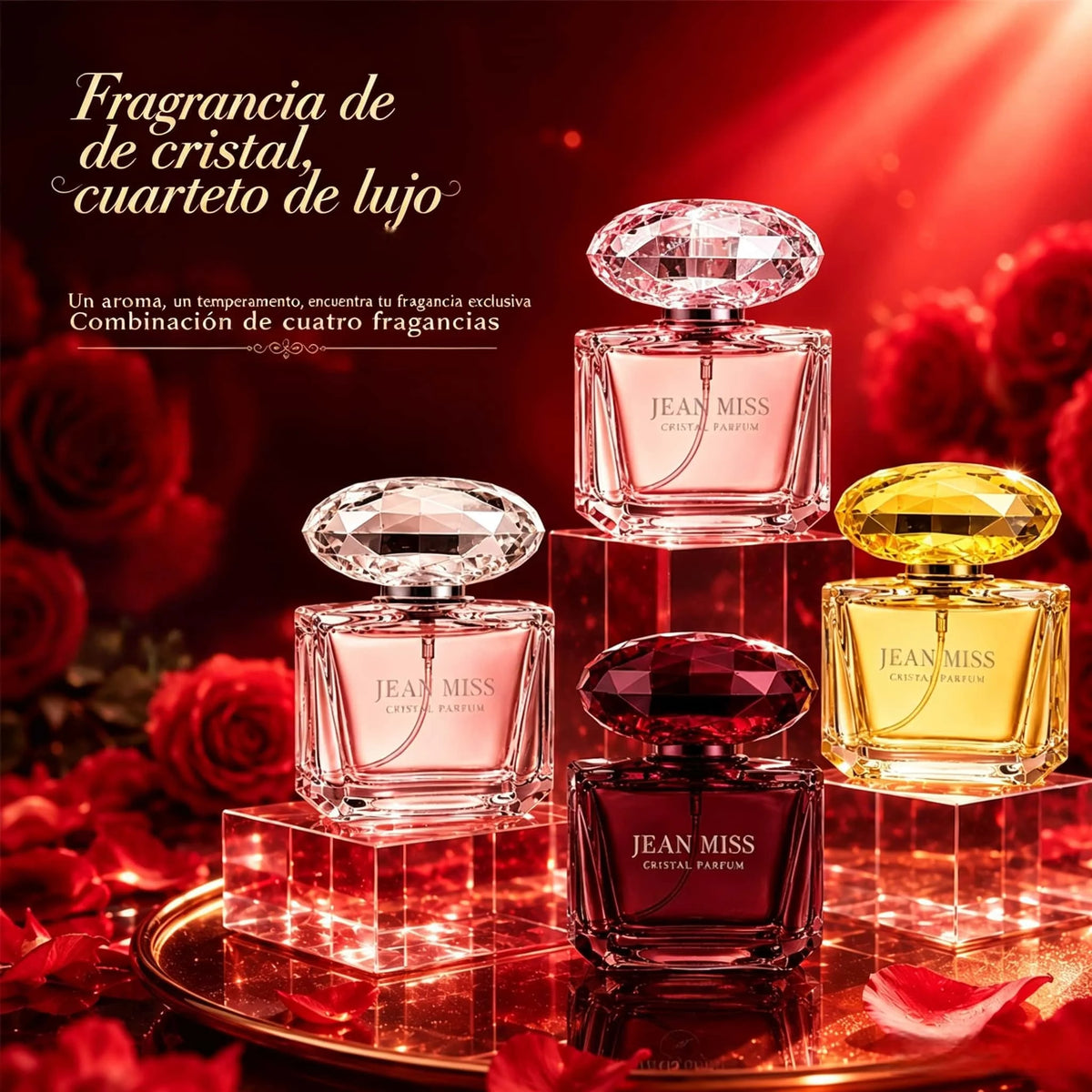 Luxury JEAN MISS CRISTAL PARFUM, Elegant Crystal Diamond Cap Perfume, Premium Floral Eau de Toilette Spray for Women.