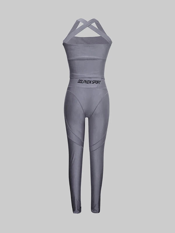 Gymdolphin Women's Solid Color Seamless Slim Fit Halter Fitness Pant Set 2026 Summer Fashion Sexy Yoga Sports Two-piece Set