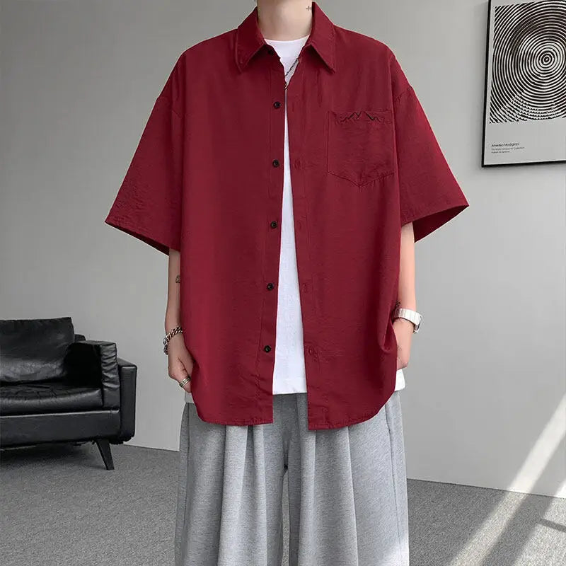 LEGIBLE Spring Summer Solid Shirts Men Casual Oversized Three Quarter Shirts Male Loose Fit Shirt for Man