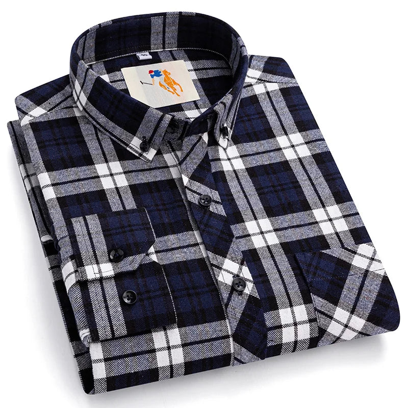 8XL Classic Plaid Men's Flannel Shirts Men Long Sleeve Casual Men's Flannel Shirts Men Long Sleeve Casual Big Size Single Pocket