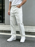 Men Denim Jeans Pants Clothing Trousers Men's White Ripped Loose Straight Leg Denim Jeans Men's White Ripped Jeans Loose Straigh