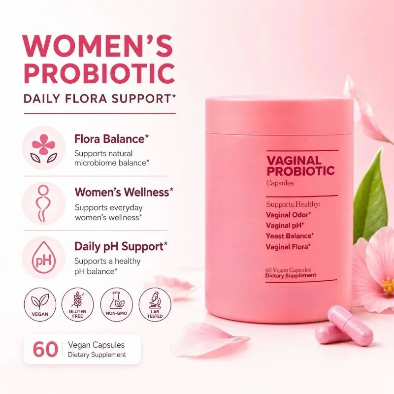 Women Probiotic Capsules Lactobacillus Prebiotic Formula Daily Gut Flora Balance Support Nutritional Supplement 60 Capsules