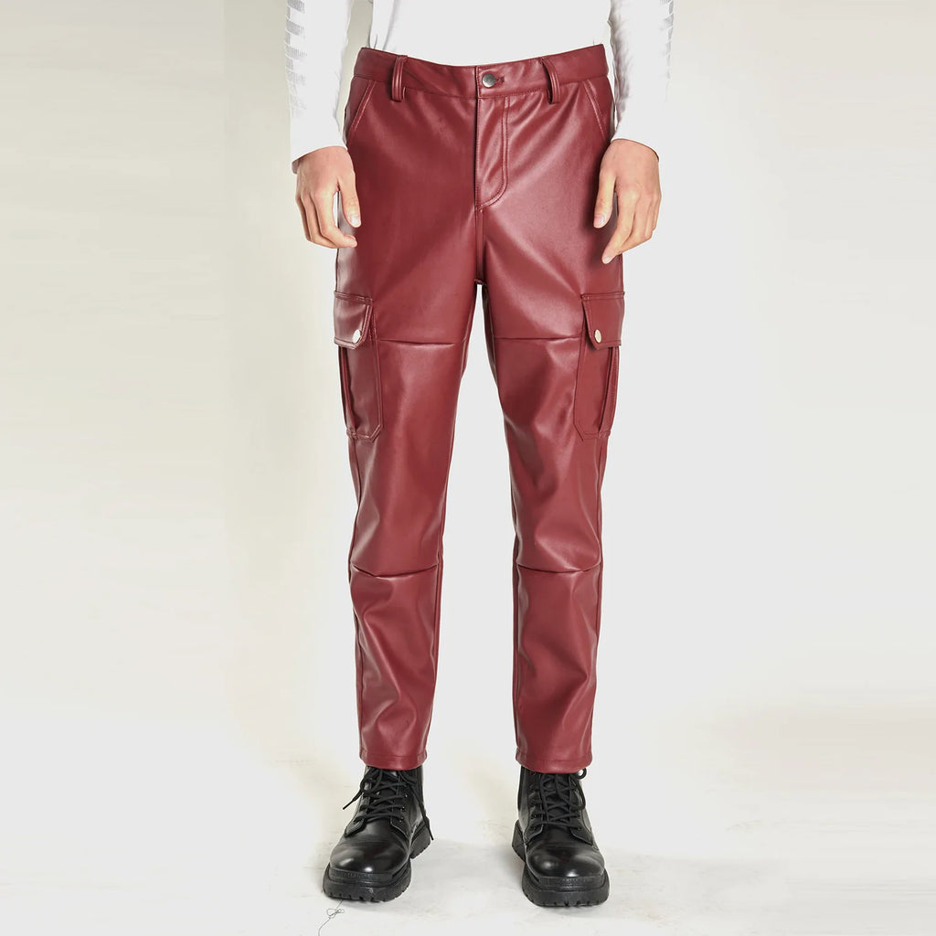 2026 Men's Black Leather Pants, Black Casual Pant, Autumn Fashion Biker PU Pants Loose Comfort Trousers, Khaki Dark Blue 5XL