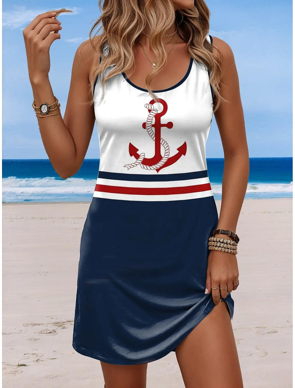 Women's Elegant Sleeveless U-Neck Dress Casual Loose Printed Long Maxi Dress Soft Fabric A-Line Design For Summer Beach Daily