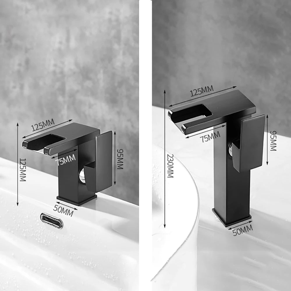 LED Black Basin Faucet Tall And Short Tap Bathroom Single Handle Cold and Hot Water Flow Produces Electricity