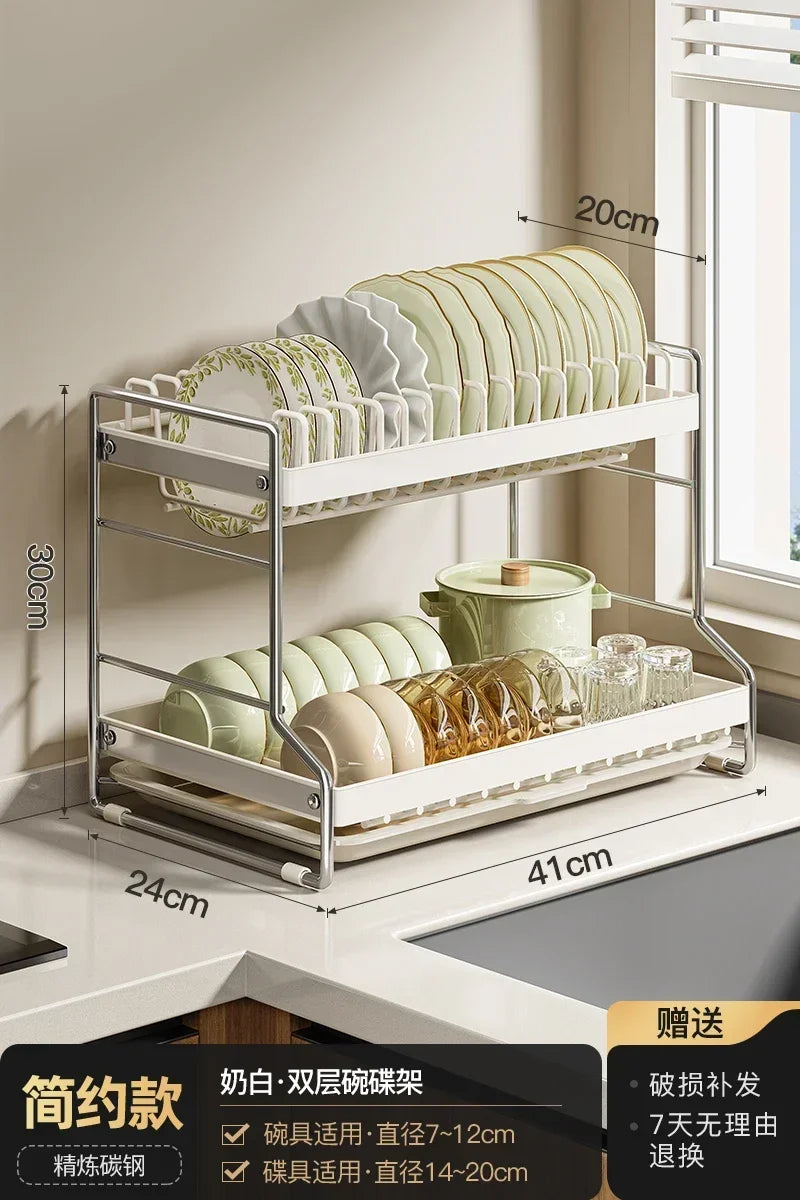 Kitchen Dish Storage Shelf, Multifunctional Countertop Organizer, Detachable Easy-Clean Plate Rack, Durable Sturdy Design