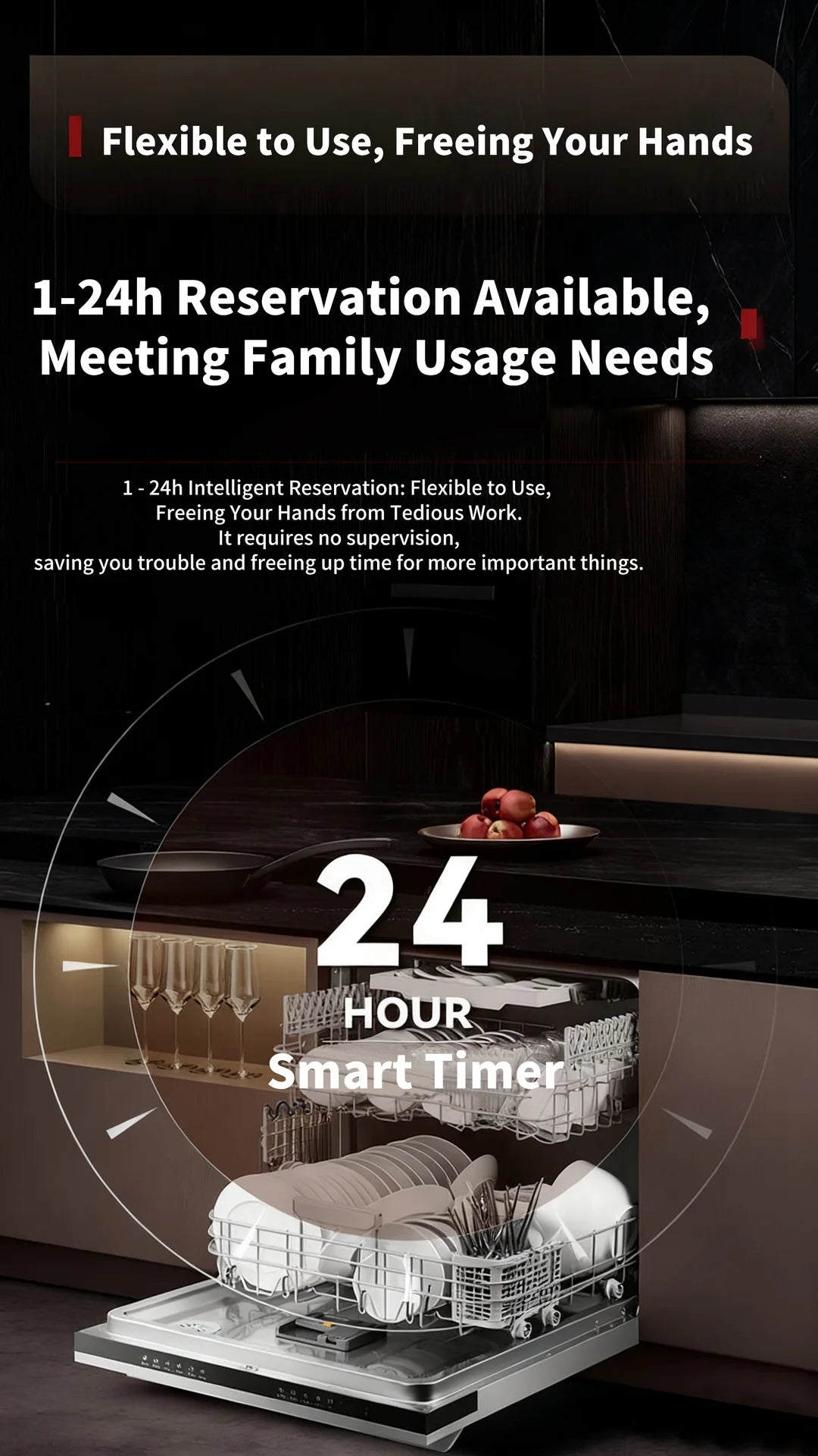 Countertop Built-in Dishwasher 18 Place Setting 1800W Fully Automatic Touch Control Disinfecting Machine for Large Household