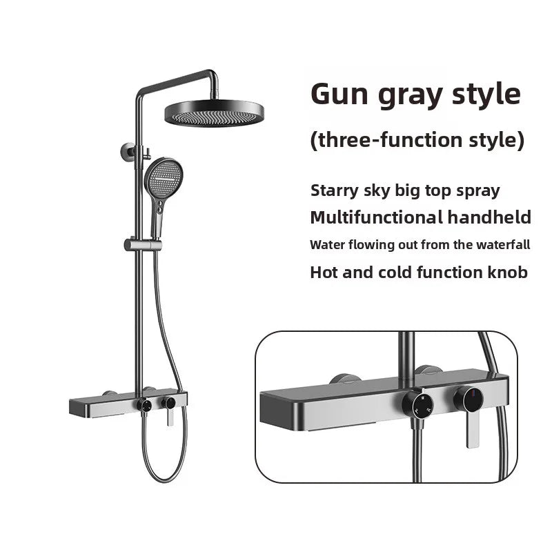 Hotel Grade All Copper Waterway Shower Set Hot Cold Multifunction Pressure Shower Head Storage Shelf Copper Shower Set Bathroom