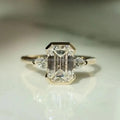 10K Yellow Gold Engagement Ring Original Moissanite 2ct Emerald Cut Fine Wedding Rings with Three Stone Prong Setting for Party