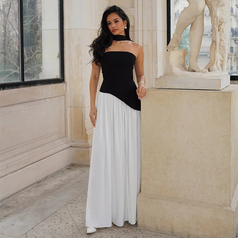 Elegant Halter Long Dress Women's Loose Sleeveless Off Shoulder Floor-length Dresses 2025 Spring Summer Lady Solid Stylish Robes