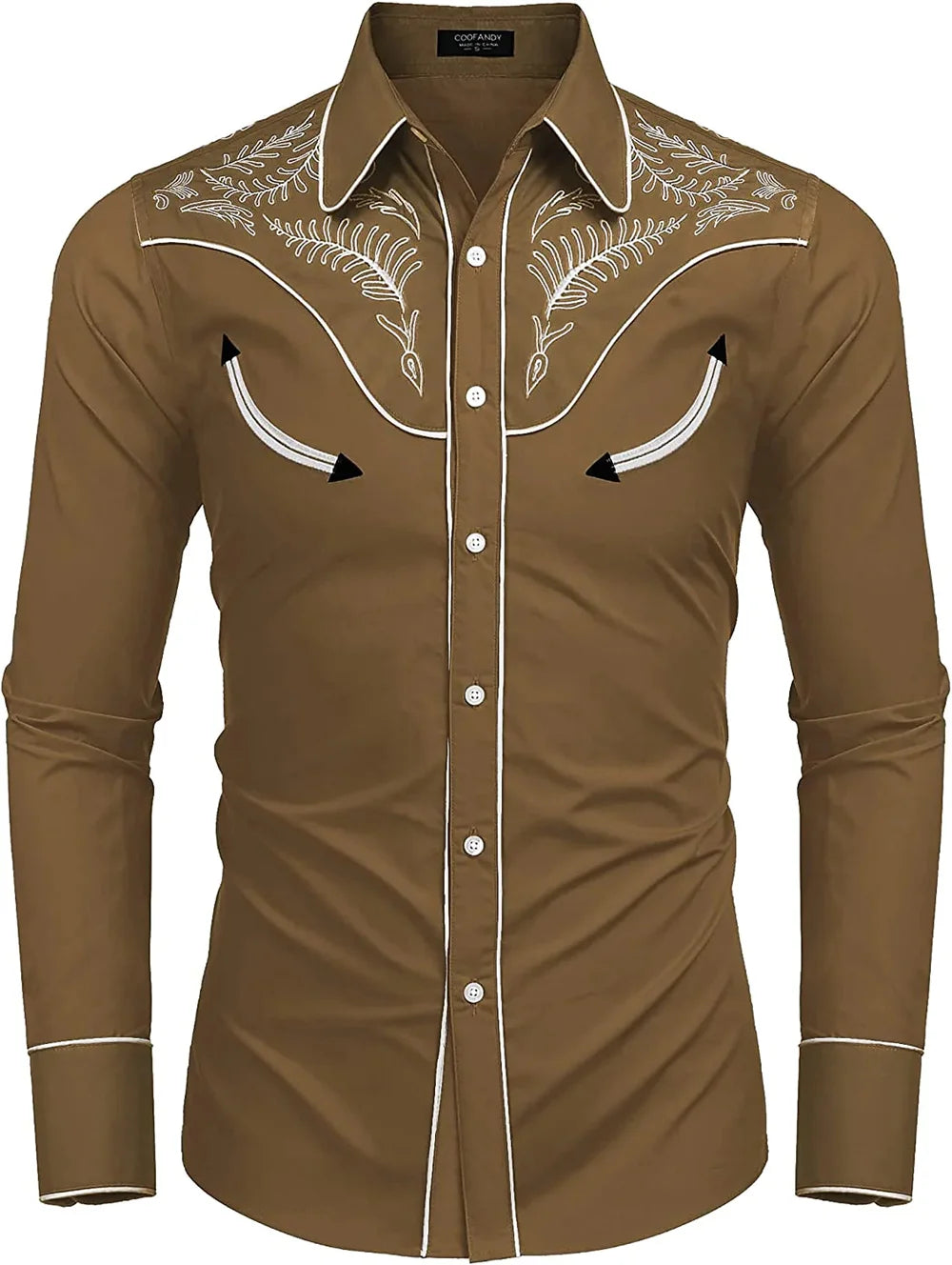 2023 New Men's Western Printed Long-Sleeved Lapel Single-Breasted Shirt Casual Social Men's Club Street Clothing
