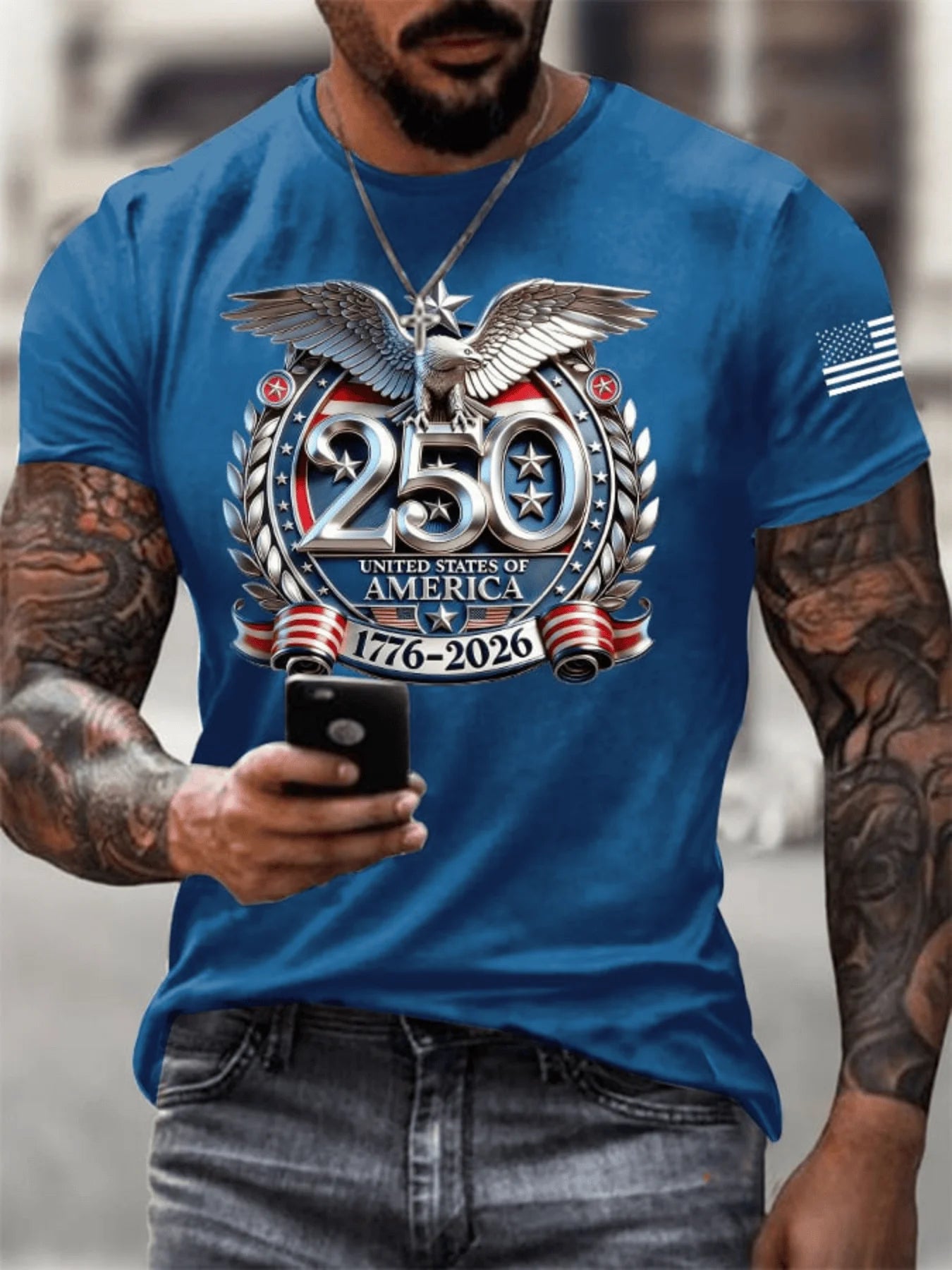 Men's USA 250th Anniversary Eagle Print T-Shirt - Commemorative Short Sleeve Round Neck Casual & Athletic Wear Casual Outfits