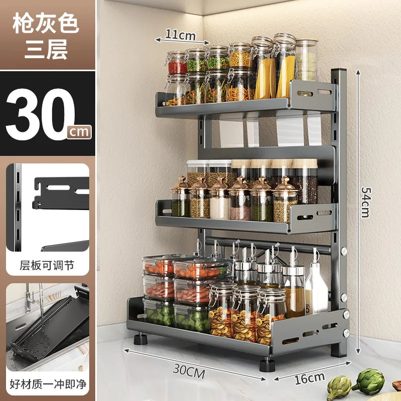 Kitchen Countertop Organizer Rack with Adjustable Feet Knife Storage Removable Shelves Multifunctional Space-Saving for Home