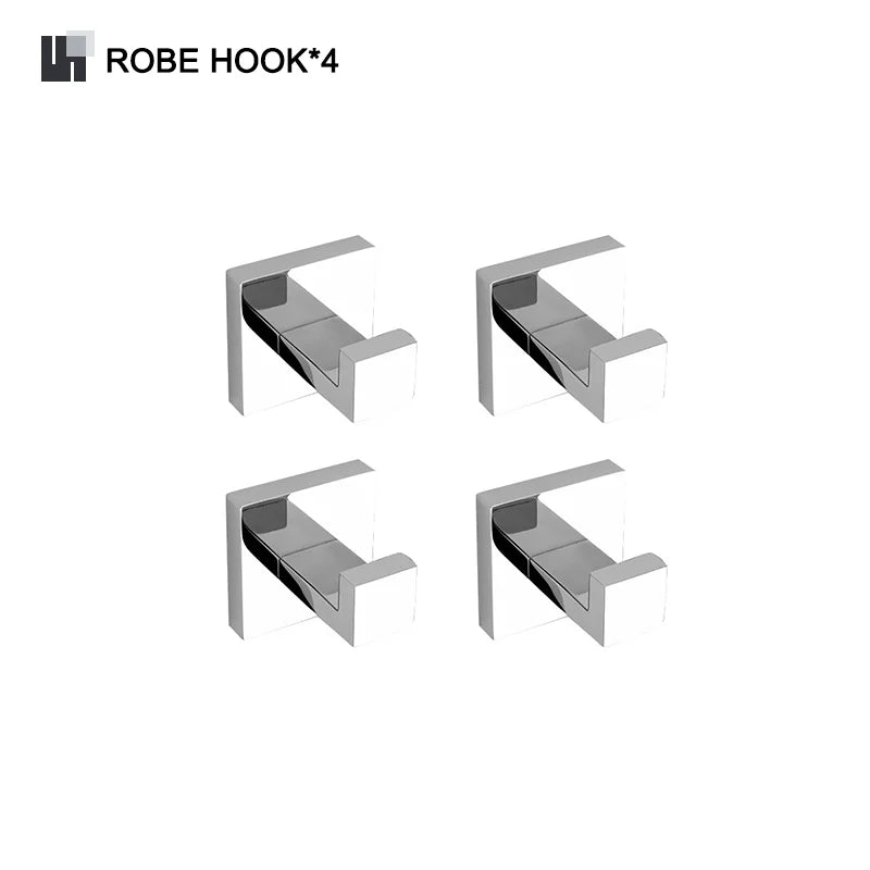 Stainless Steel Chrome Bathroom Hardware Set Square Towel Rack Towel Rack Tissue Holder Robe Hook Bathroom Rack Accessories