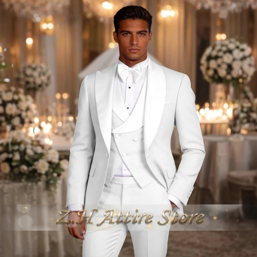 Elegant Pink Men's 3pcs Suit Spliced Satin Lapel Jacket Vest Pants Custom-Made Set for Wedding Groom Cocktail Birthday Party