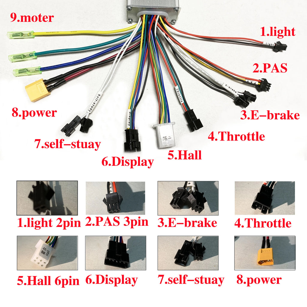 E-bike Brushless Motor Controller, 3 Mode Sine Wave, 24V/36V/48V, 350W 500W, 25A, for S866, V889, S966 UART No.2 LCD E-scooters