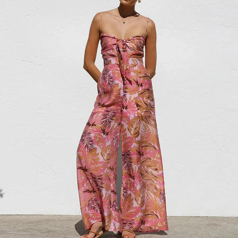 Wide Leg Pants Lace-Up Fashion Playsuits, Women Summer Holiday Sleeveless Chic Jumpsuits, 2025 Backless Simple Ladies Bodysuits