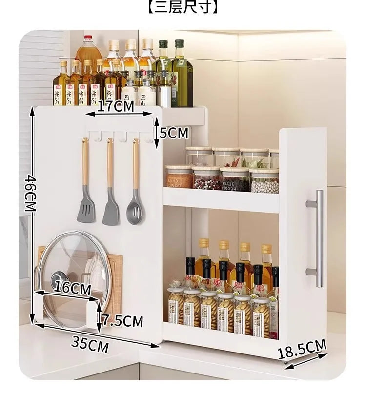 Shelf Kitchen Pull-out Seasoning Countertop Multifunctional Seasoning Storage Rack Dustproof Extremely Narrow Side Box Cabinet