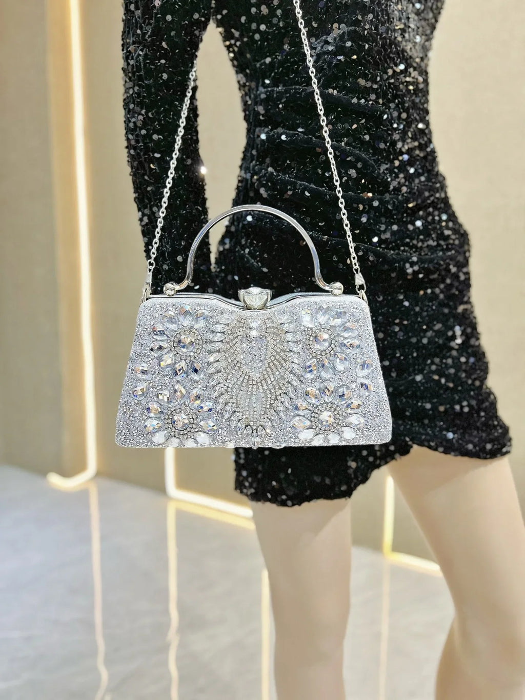 Rhinestone Women Evening Clutch Shiny Dinner Party Handbag Match For Dress Shoulder Crossbody Bag Cosmetic Phone Storage