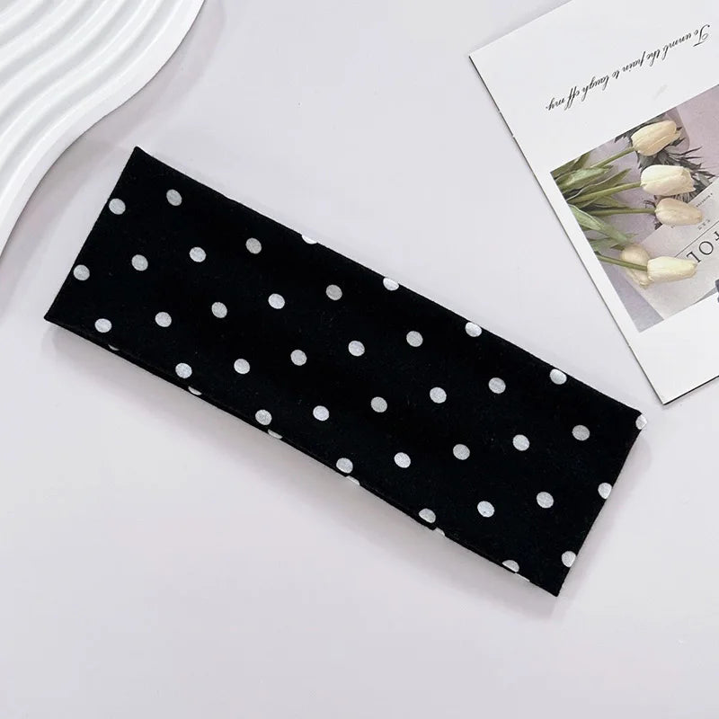 Hot Sale! Polka Dot Yoga Elastic Headband Fashionable Travel Vacation Makeup Headband Sports Fitness Sweat-absorbent Hairband