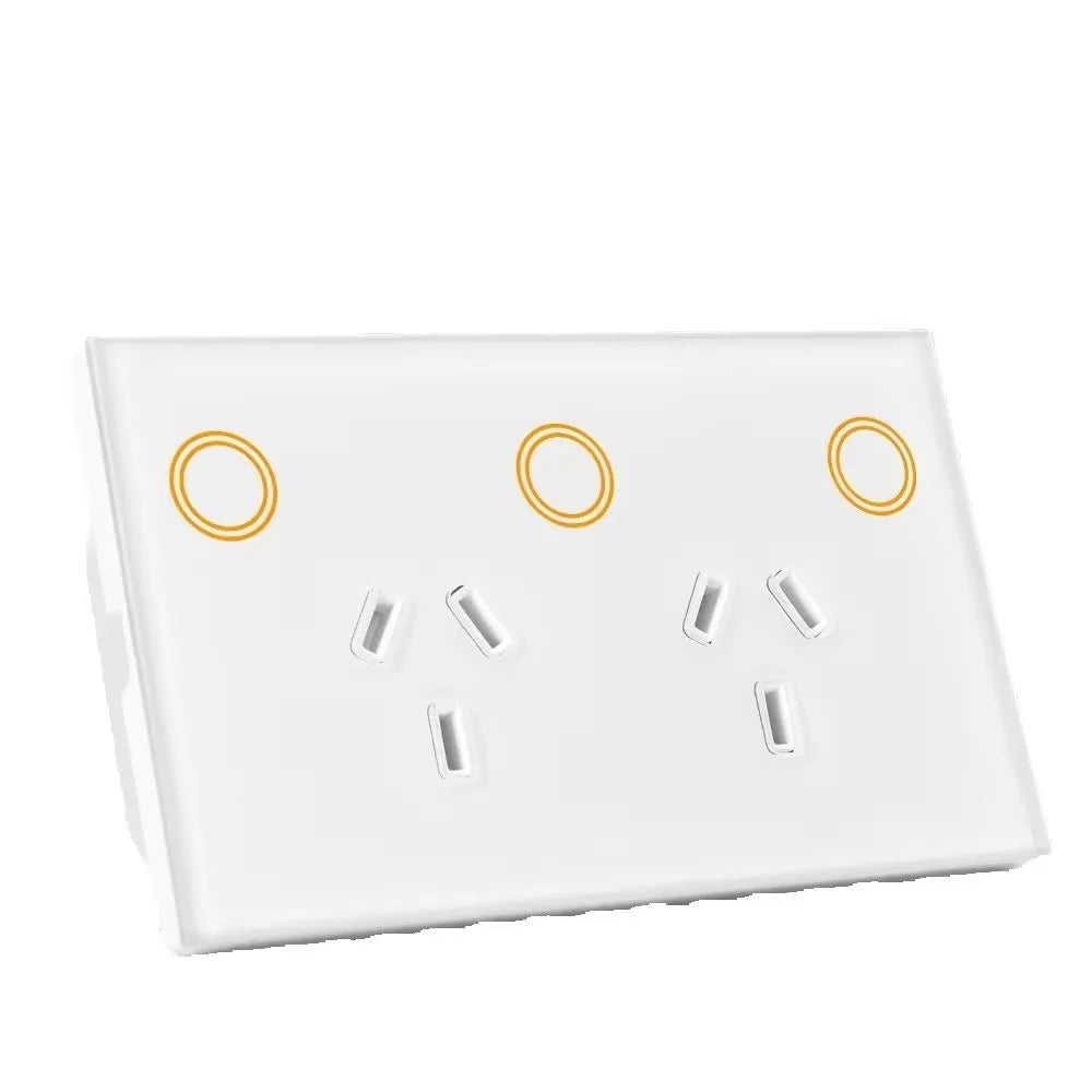 Customize Standard Wifi 2.4G 2400W Tempered Glass Panel Tuya App Smart Dual Power Point GPO Wall Socket
