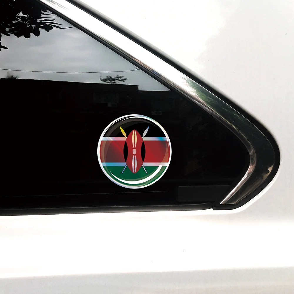 Kenya Latvia Romania Flag Laser 3D Epoxy Resin Car Stickers Car Window Steering Wheel Center Console Panel Motorcycle Fuel Tank