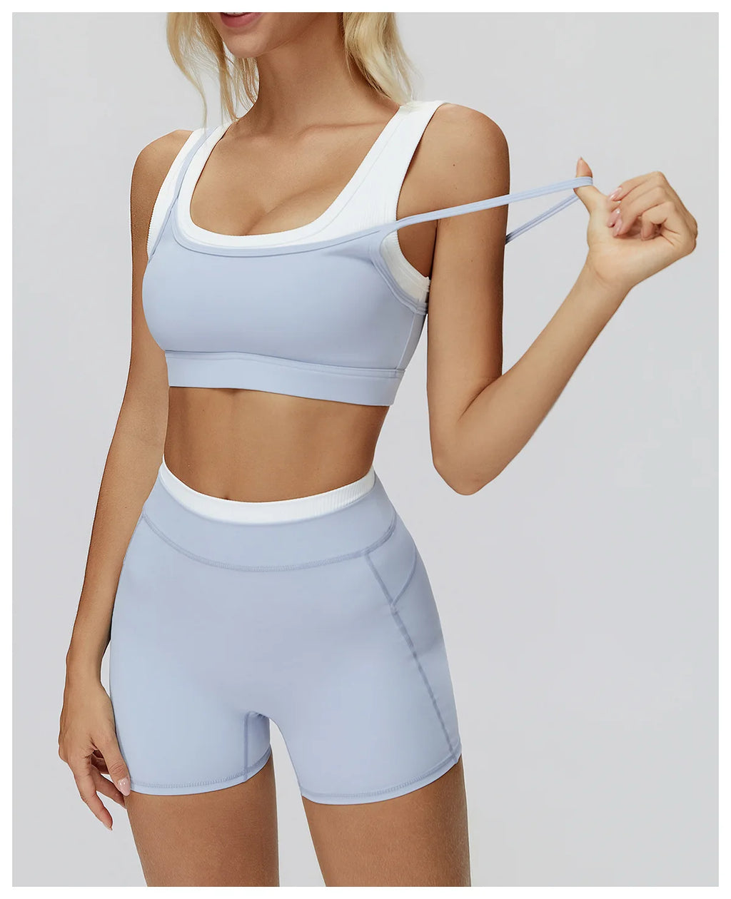 Custom LOGO Women's Naked Fake Two-piece Sports Vest Threaded Contrast Yoga Bra Running Fitness Clothing Top