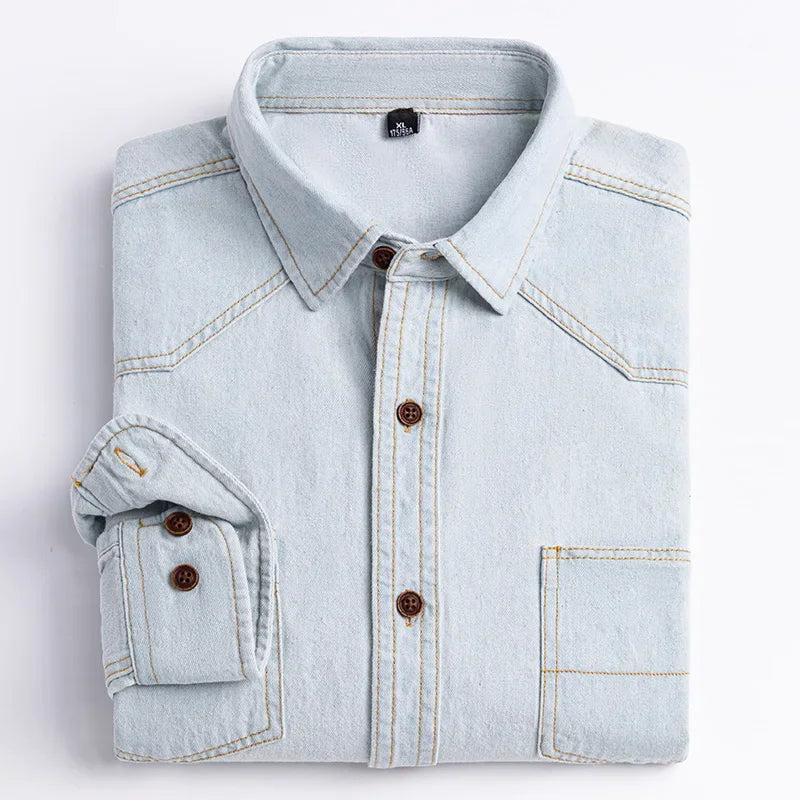 2025 Denim Pure Cotton  Long-Sleeve With Pocket Design Shirt Classic  Fashion Embroider Comfortable Clothes