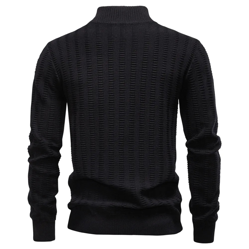 Men's Solid Color Casual Trendy Simple Basic Half Zipper Stand Collar Knitted Pullovers Autumn Winter New Fashion Sweater Tops