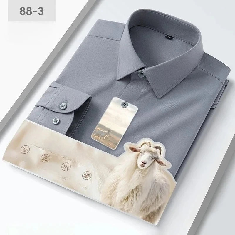 New in Shirt High Quality Solid Color Wool Long Sleeve Shirts for Men Slim Fit Formal Shirt Soft White Business Casual Clothes