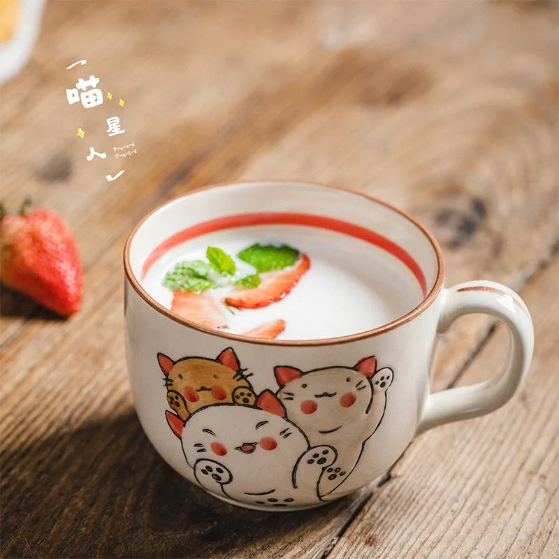 Cartoon Breakfast Tableware Set Single Ceramic Cute Oat Milk Cup Breakfast Cup Can Be Heated in Microwave Oven