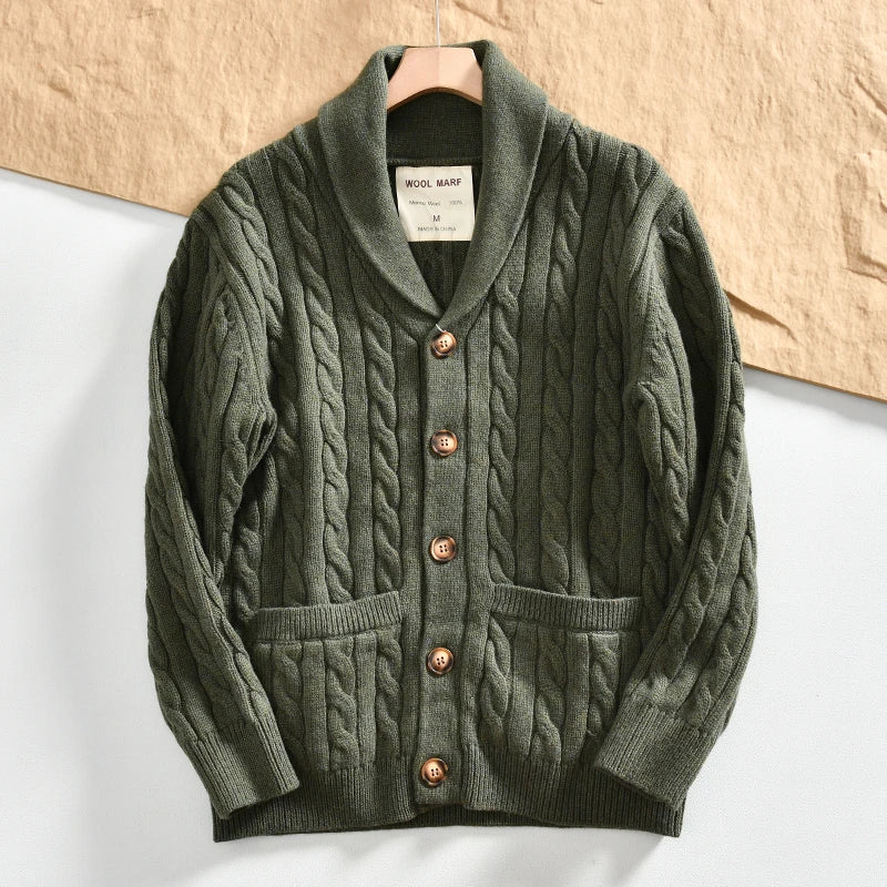 100% Wool Men's Scandinavian Style Shawl Collar Cardigan Nordic Knit Sweater Jacket for Autumn/Winter