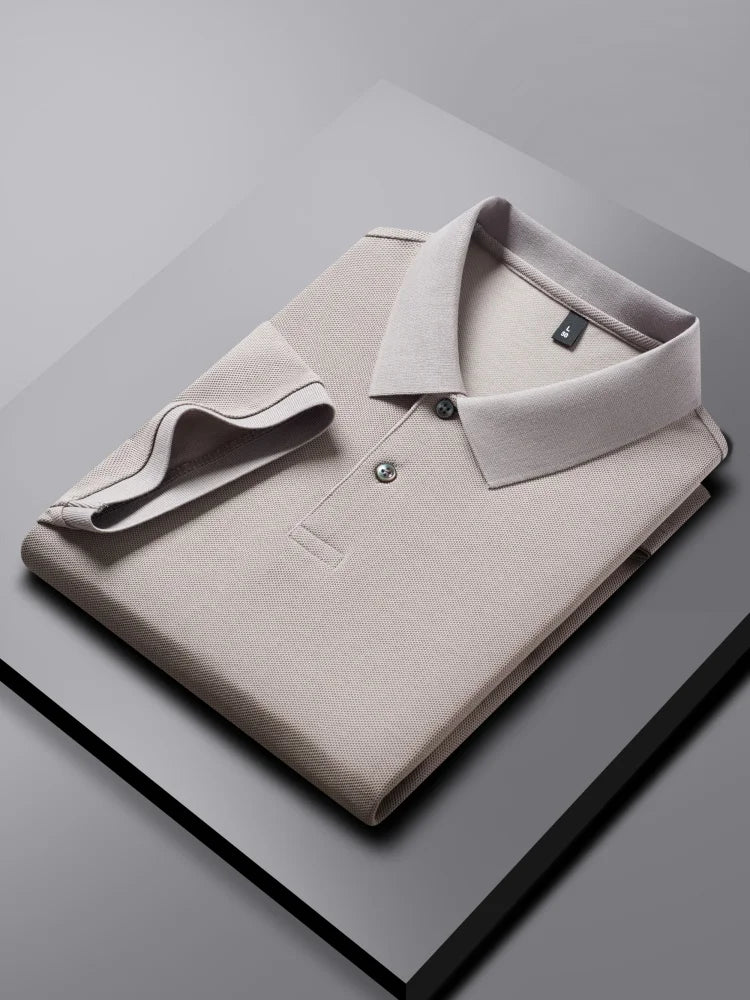 100% Pure Cotton Boutique Short-Sleeved High-End Men's Polo Shirt Summer High-Quality Solid Color Tops Business Casual T-Shirt