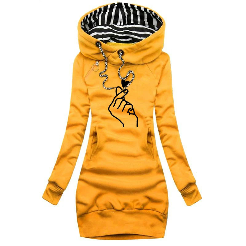 Women Sweater Dress Long Sleeve Hoodie Dress Autumn Winter Casual Slim Sweater Hoodies Dress