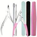 7Nail care tool set: polishing strips, nail file, polishing bar, stainless steel cuticle scissors, cuticle pusher, manicure and