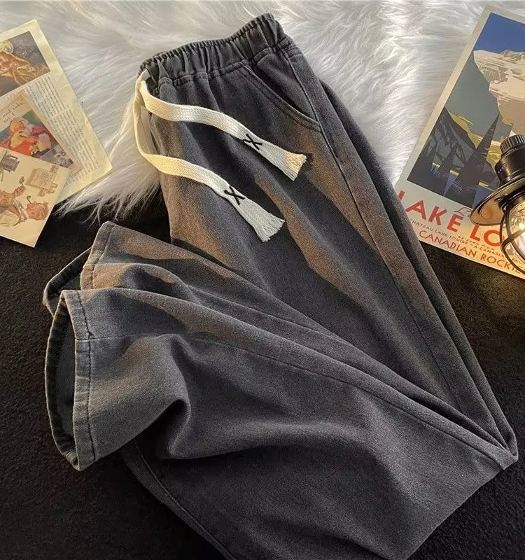 Loose Fit Straight Leg Men's Jeans Casual High Street American Sle Spring Autumn Dstring Waist Corduroy Teenager Faion