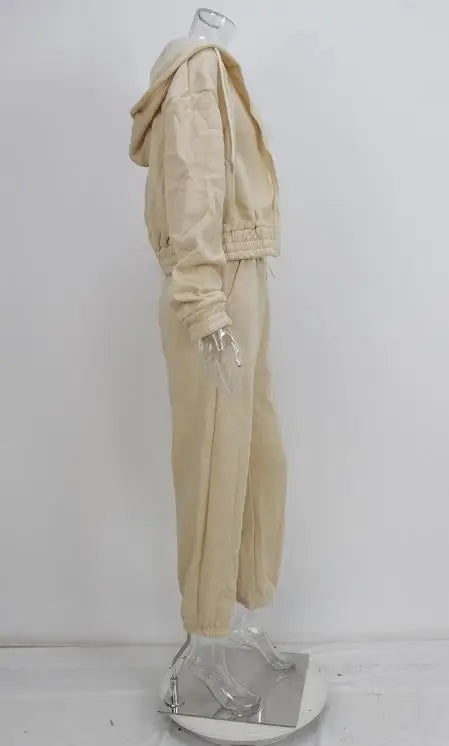 Ladies Tracksuit Zippered Hooded Jogger Tracksuit Thermal Lined Trousers Tracksuit Fashionable Athleisure Cozy Ensemble