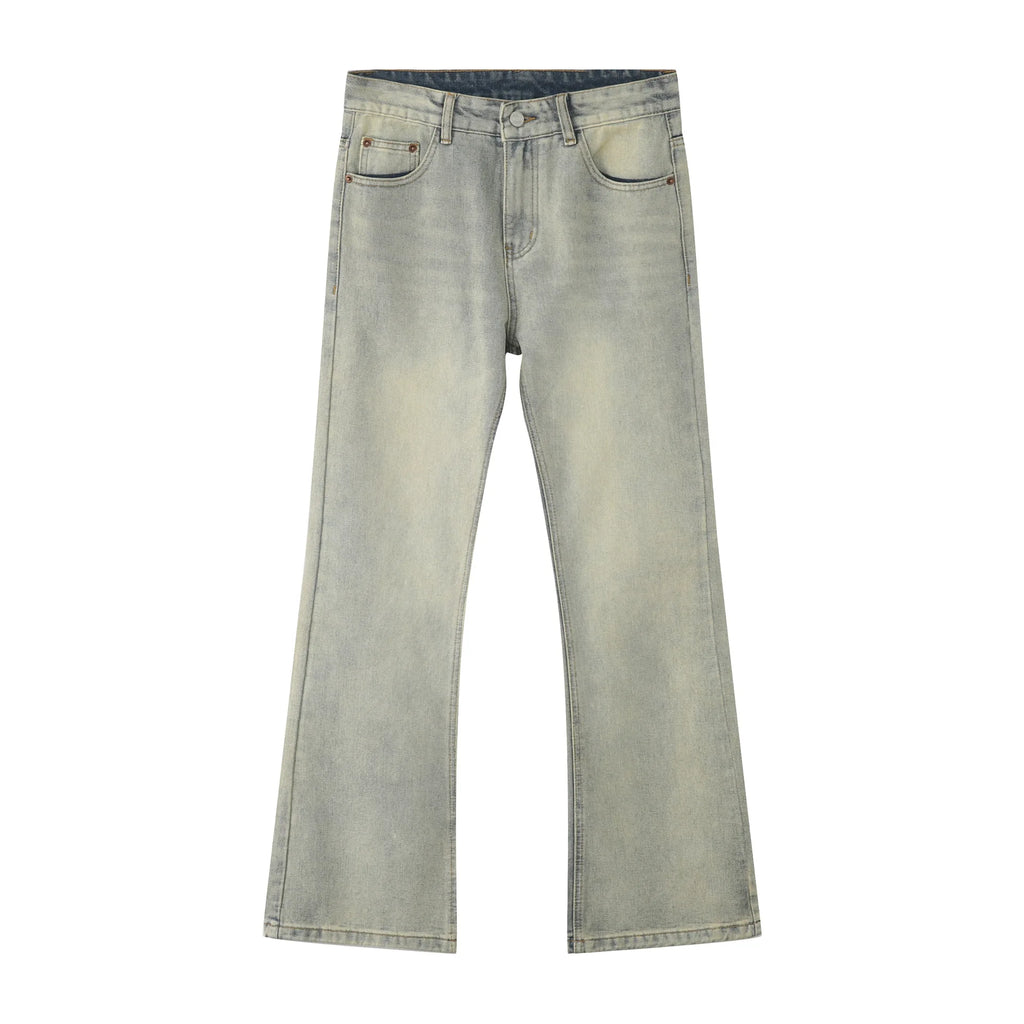2025 New Male Japan Korea Style Vintage Denim Trousers Pant Men High Street Hip Hop Casual Hole Small Flare Jeans Pant