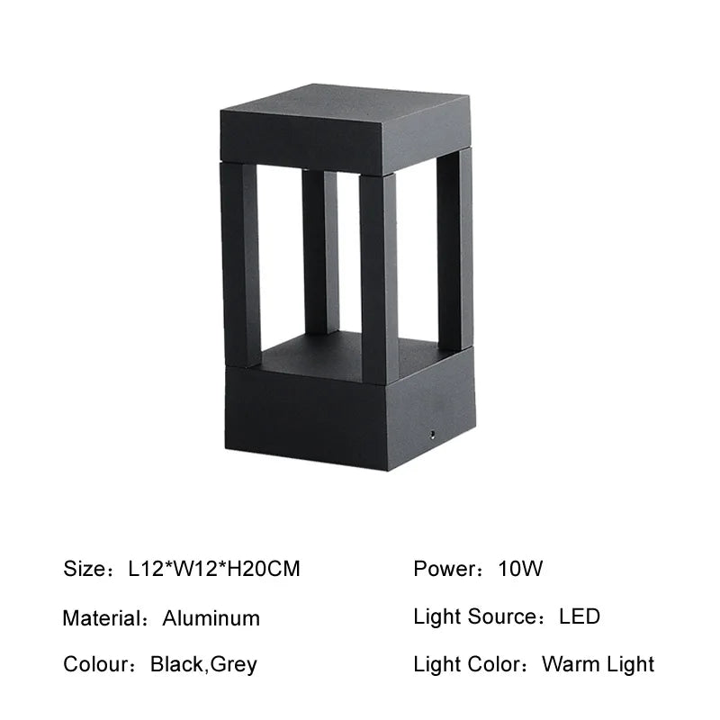 Square Outdoor Garden Lawn Lamp IP65 Waterproof Aluminum LED Pathway Light Modern Courtyard Porch Landscape Bollard Light Decor
