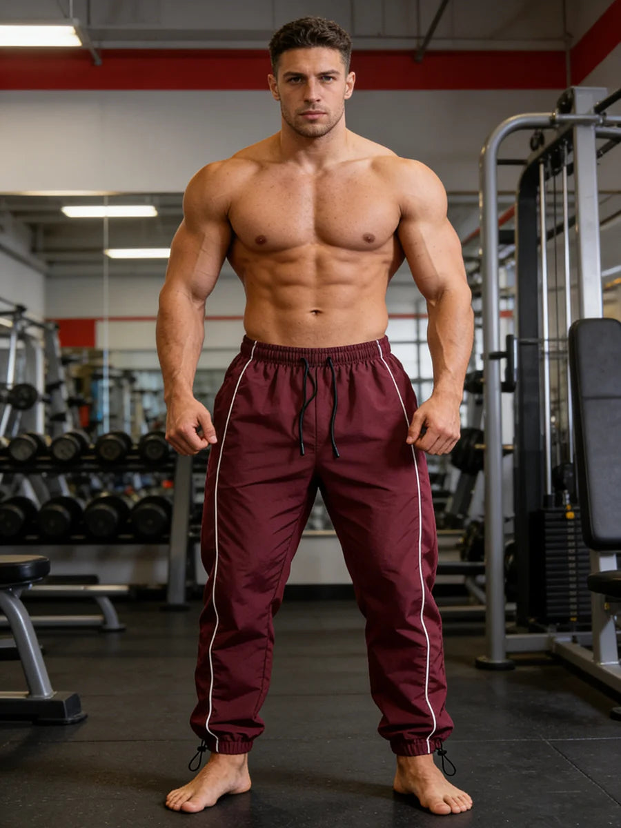 High Street Style Printed Color Blocked Drawstring Trousers Wide Leg Casual Pants Men's Trendy Straight Leg Athletic Sweatpants
