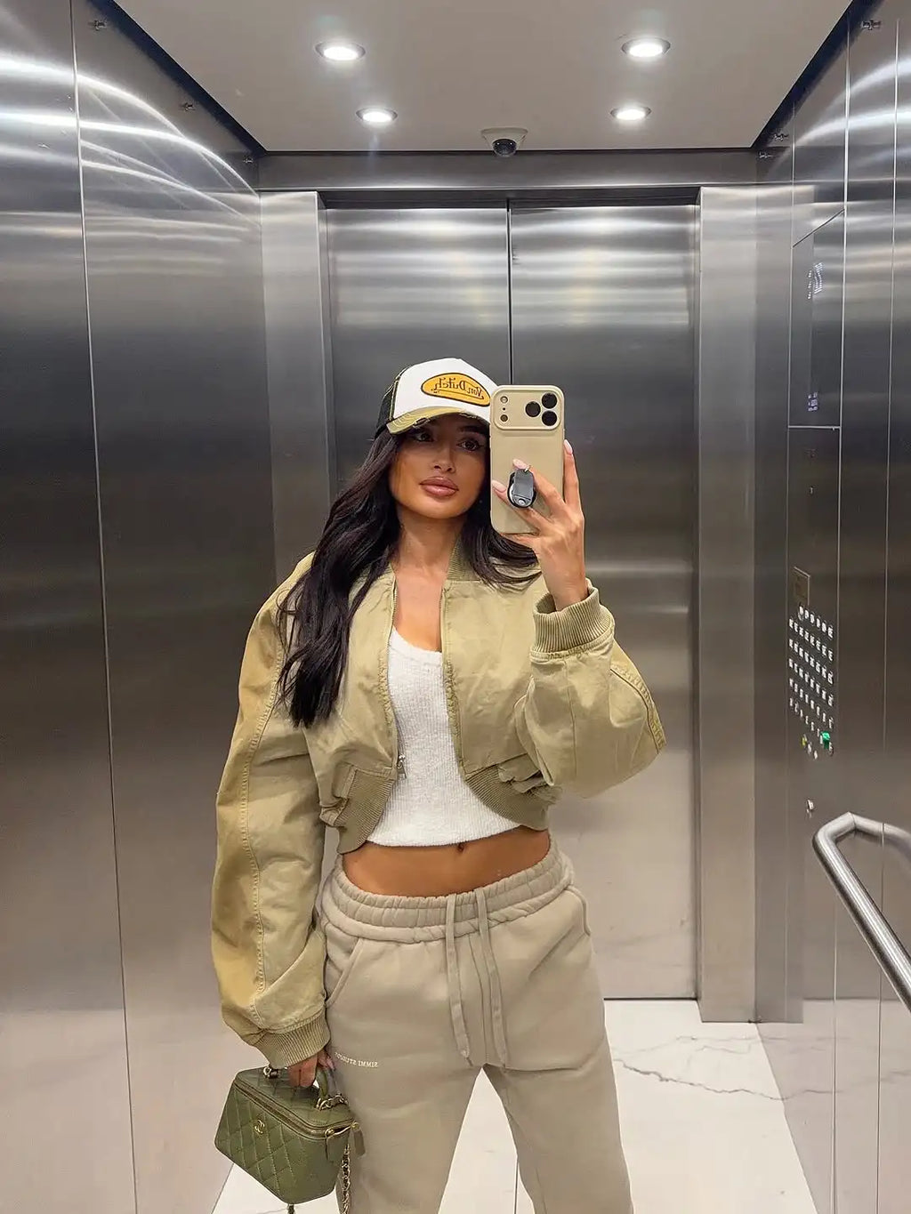 Chic Khaki Lapel Collar Zip Closure Jackets Pocket Detail Long Sleeve Cropped Bomber Streetwear Lady Casual Daily Y2k Outfit