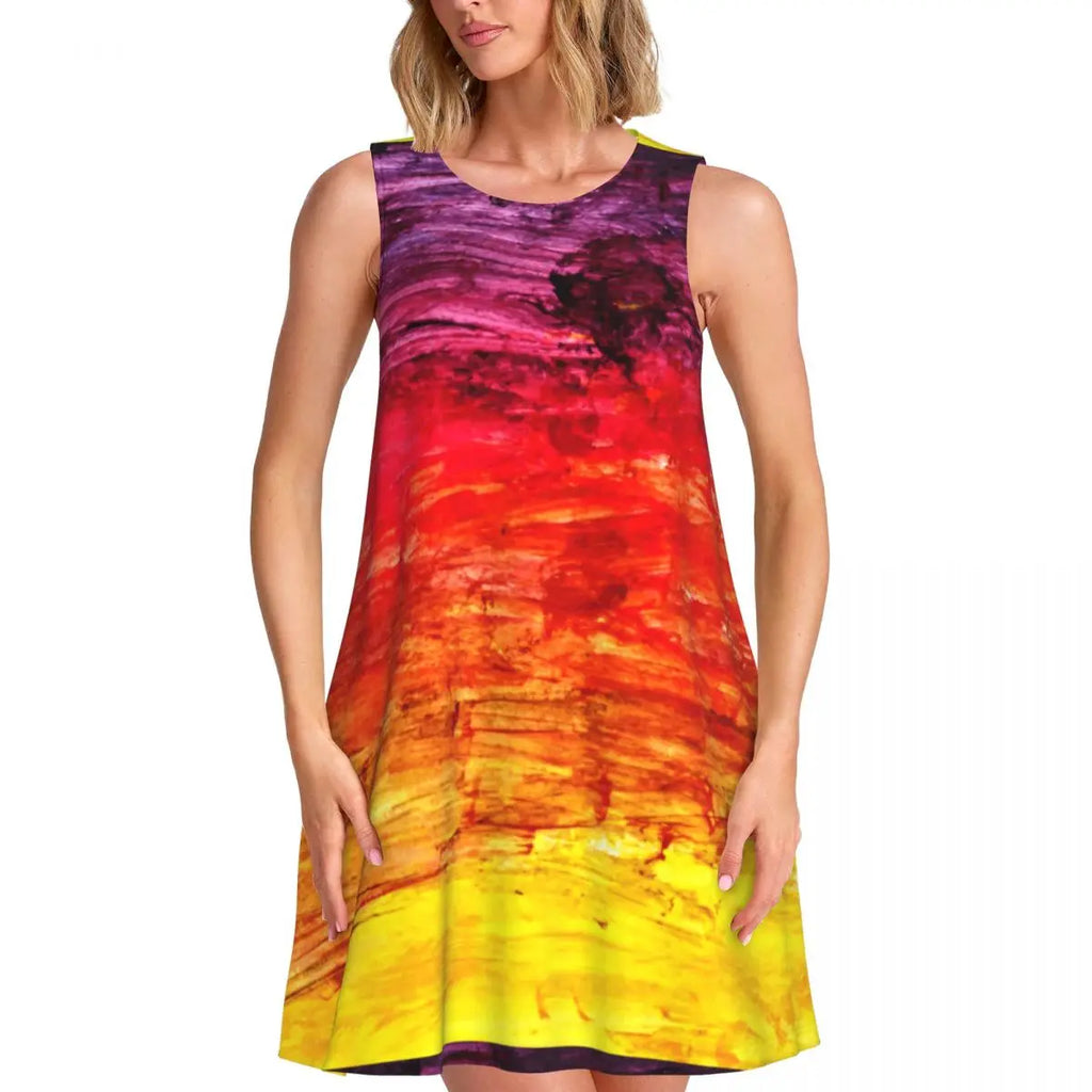 Ocean Sunset Casual Dress Palm Tree Print Sleeveless Elegant Dresses Ladies O Neck Simple Dress Day Print Clothing Birthday Gift