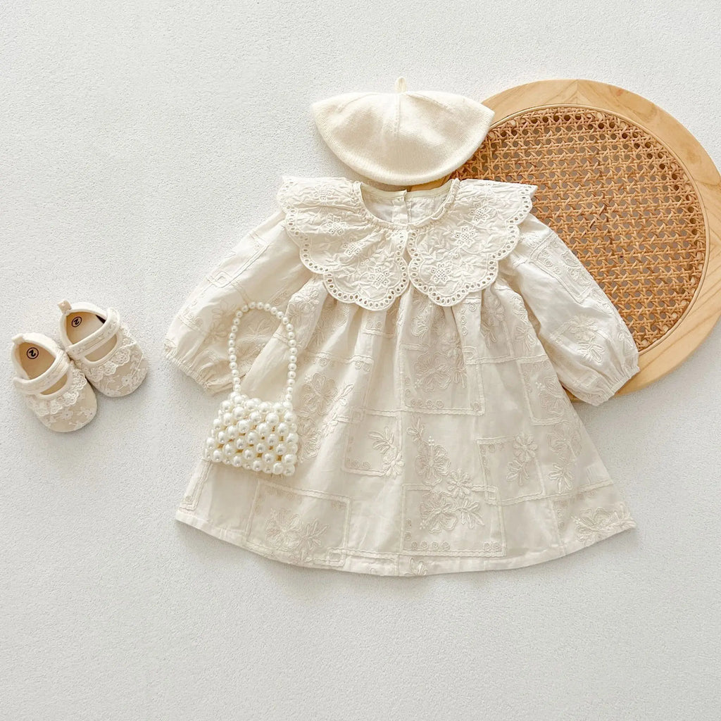 Autumn Newborn Infant Baby Girls Lace Lapel Romper Sister  Embroidery Dresses Muslin Rompers Kids Onepiece Fashion Baby Clothing