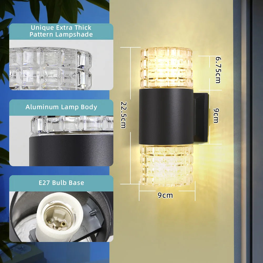 2025 NEW Wall Light Outdoor Waterproof LED E27 Bulb External Facade Decor Stairs Lights Entrance Fixture Home Decorative Wall