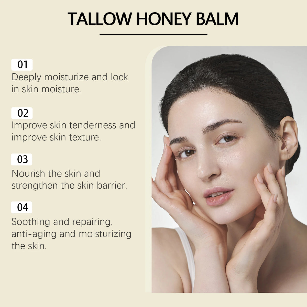 Deep Moisturizing Tallow Honey Balm For Face Natural Beef Tallow Anti Aging Light Non Greasy Skin Barrier Repair Daily Care 60g