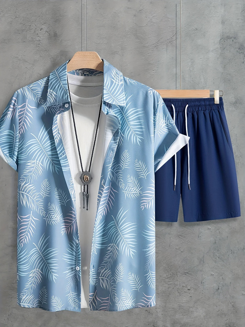 Hawaiian Shirt 3D Coconut Tree Print Short-Sleeve Shirt + Shorts Two-Piece Set Casual Beach Vacation Outfit Men's Clothing
