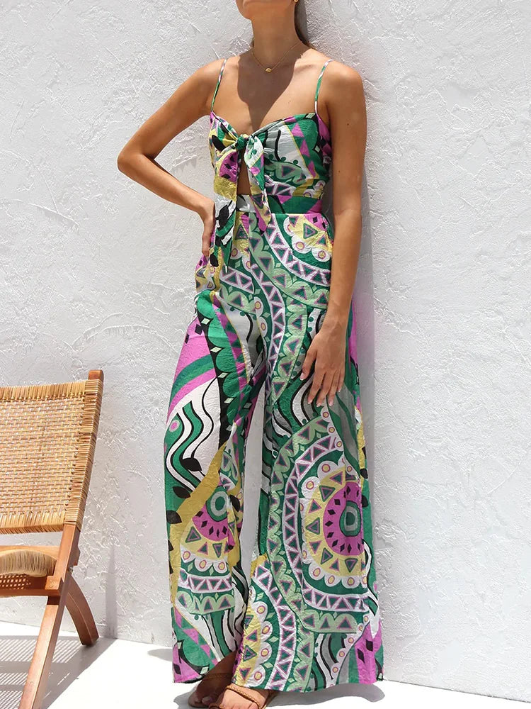 Wide Leg Pants Lace-Up Fashion Playsuits, Women Summer Holiday Sleeveless Chic Jumpsuits, 2025 Backless Simple Ladies Bodysuits
